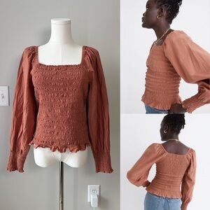 Madewell Lucie Bubble-Sleeve Smocked Top